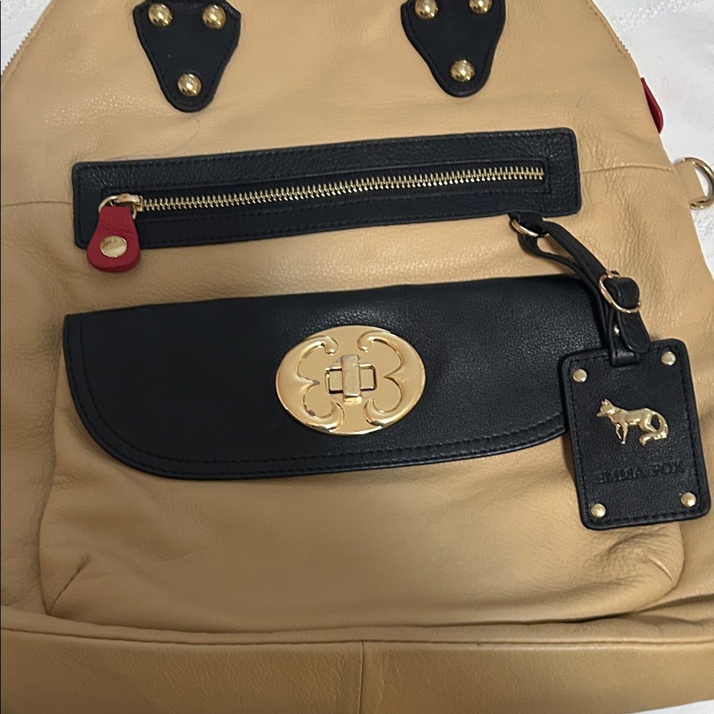 Emma Fox Stylish Tan and Red Handbag crossbody - Picture 2 of 7